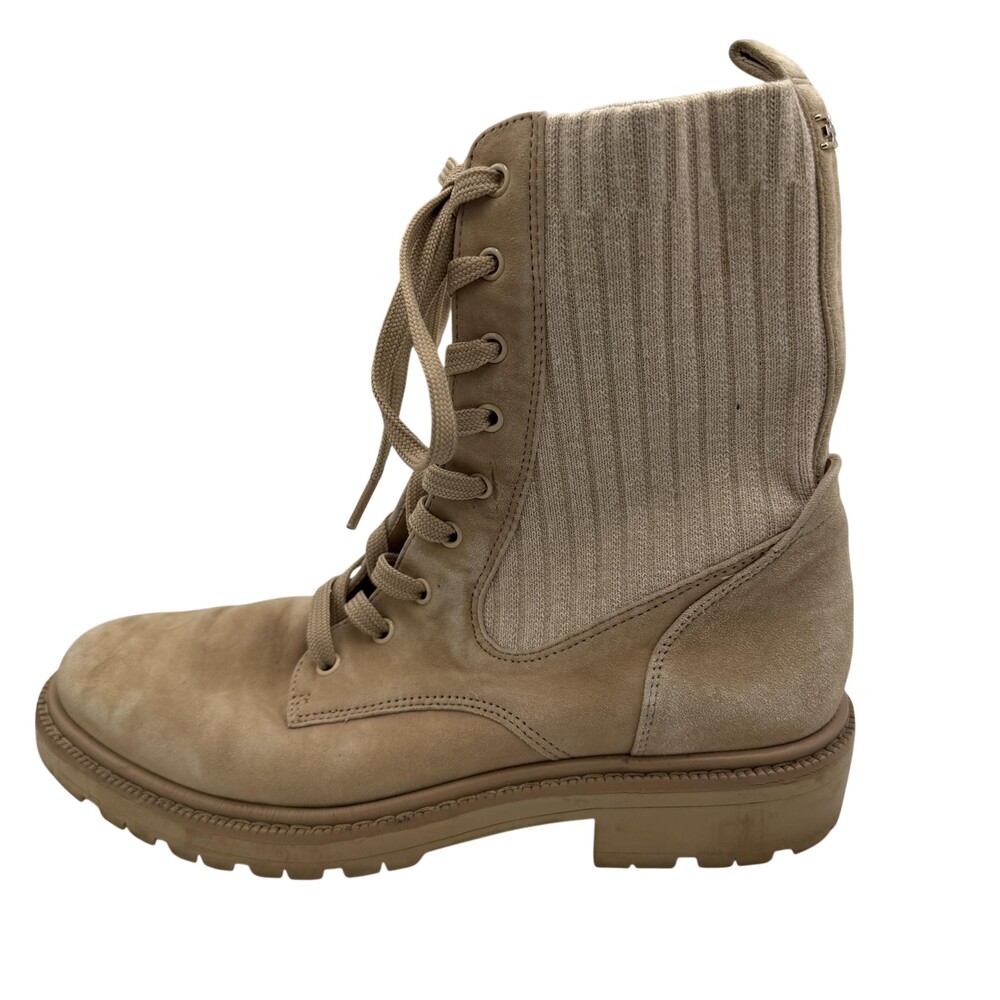 Sam Edelman Boots Womens Size 8 Beige Lydell Combat Lace Up Knit Mid Calf